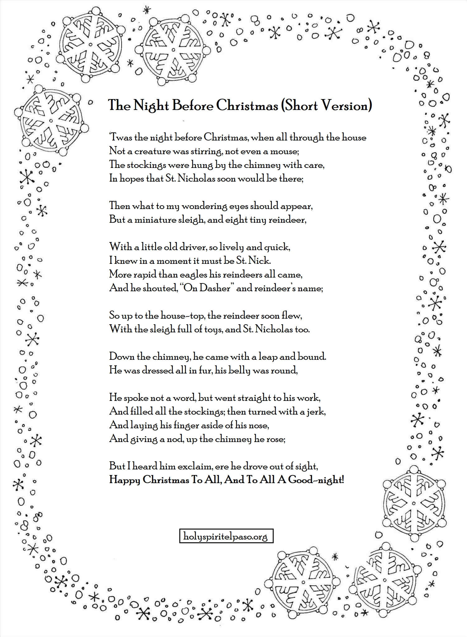 Twas The Night Before Christmas Poem PDF Printable 