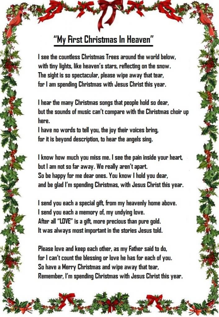 My First Christmas in Heaven Poem Printable Image