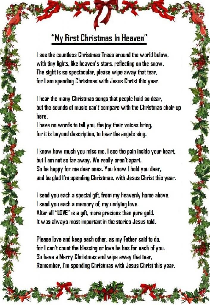 My First Christmas In Heaven Poem By Wanda Bencke (printable & Pdf)